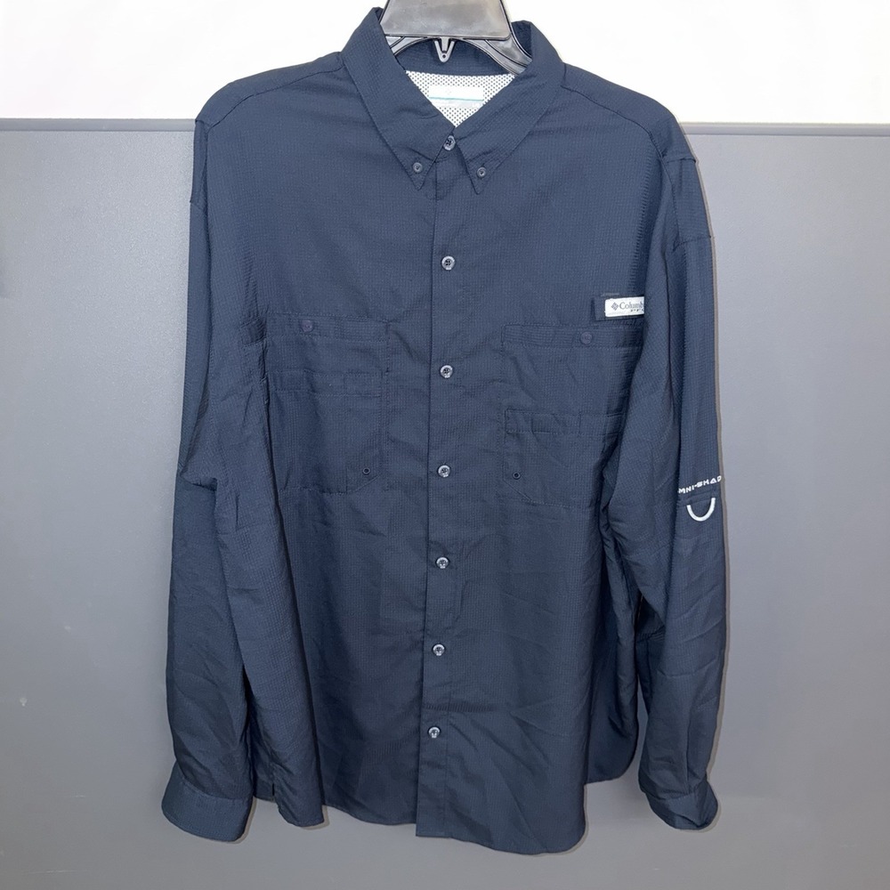Columbia PFG Omni-Shade Navy Vented Tamiami II Long Sleeves Shirt Mens Large